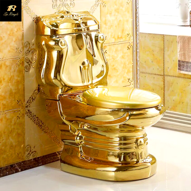 China luxury bathroom not clogged deodorant sanitary ware gold plated ceramic flush two piece toilet