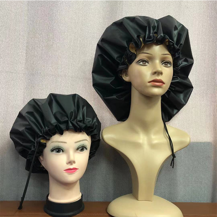 Cutom double lalyers Shower Hat Wholesale Hair Salon Bathing Hats With a stopper Adjustable rope