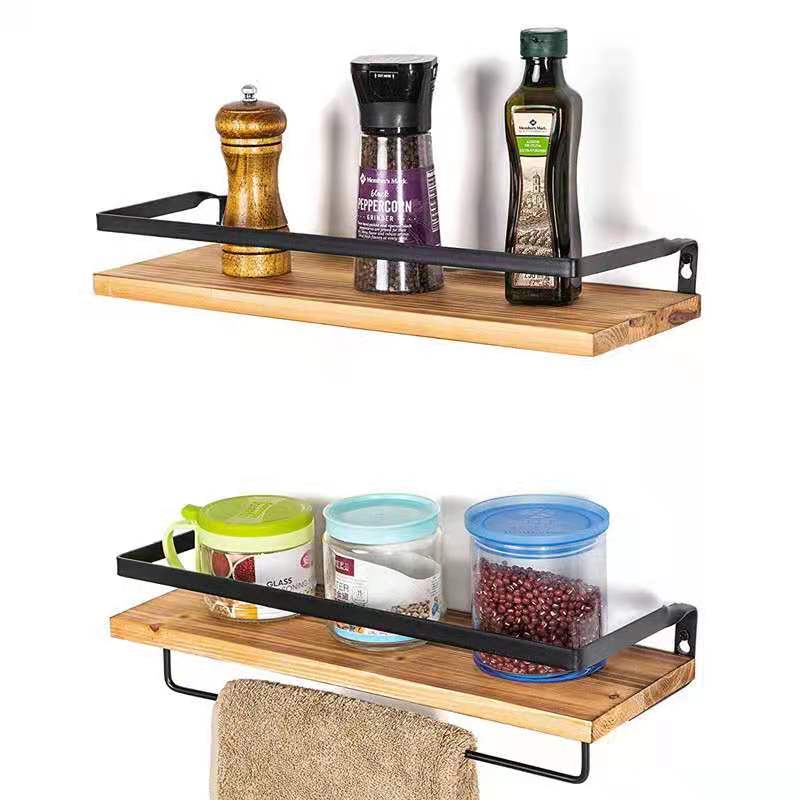 Goods Rustic Floating Wall Shelves with Rails Decorative Storage for Bedroom Bathroom and Kitchen Wall Mounted Storage Shelves