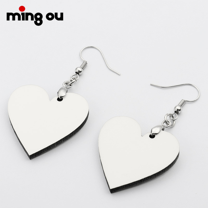 Promotional Gift Fashion Heart Shape Sublimation Blank Earrings MDF For Women