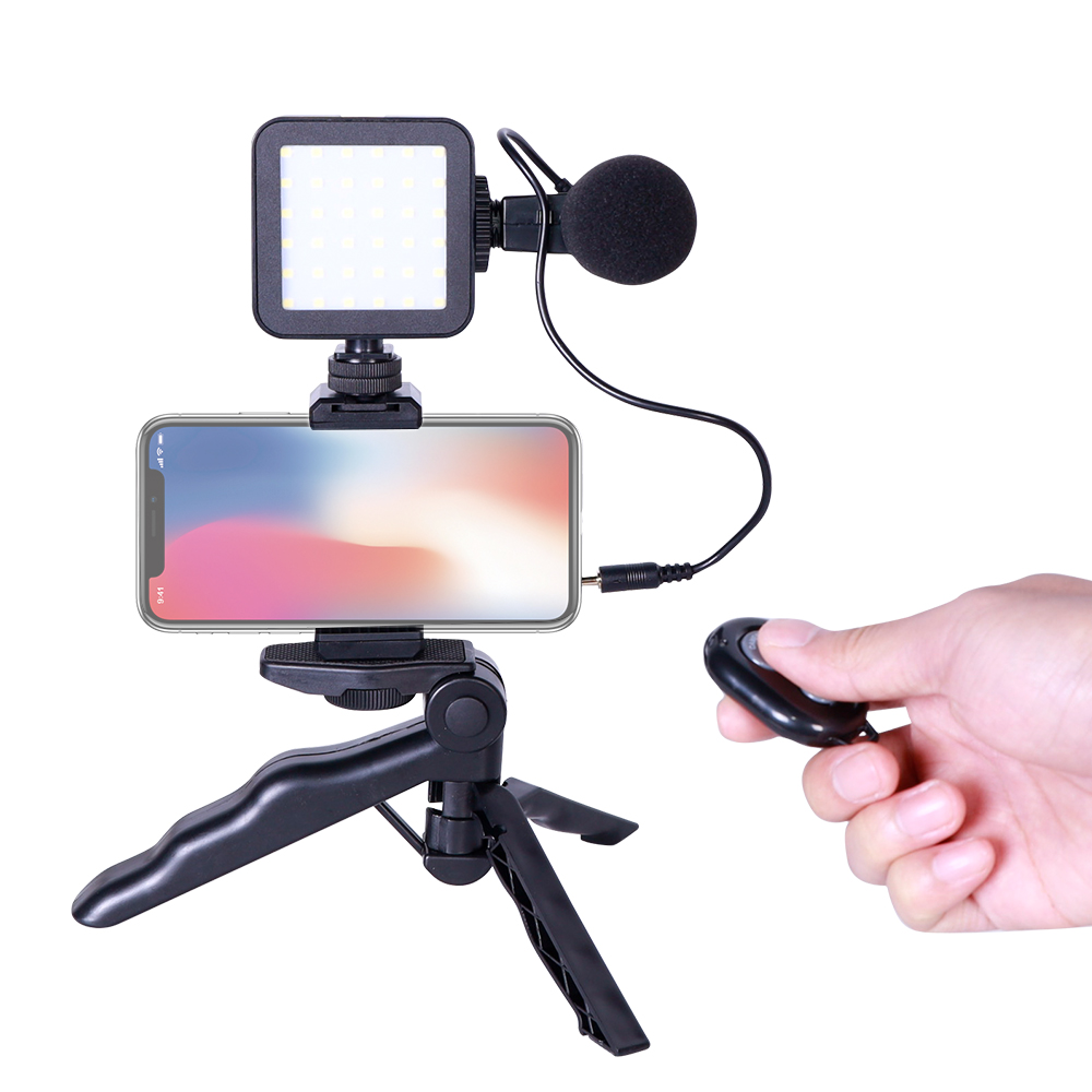 KALIOU ZW49 Sets Kit Professional Photography Studio Phone Camera LED Light Wired Microphone Recording Vlog With Tripod