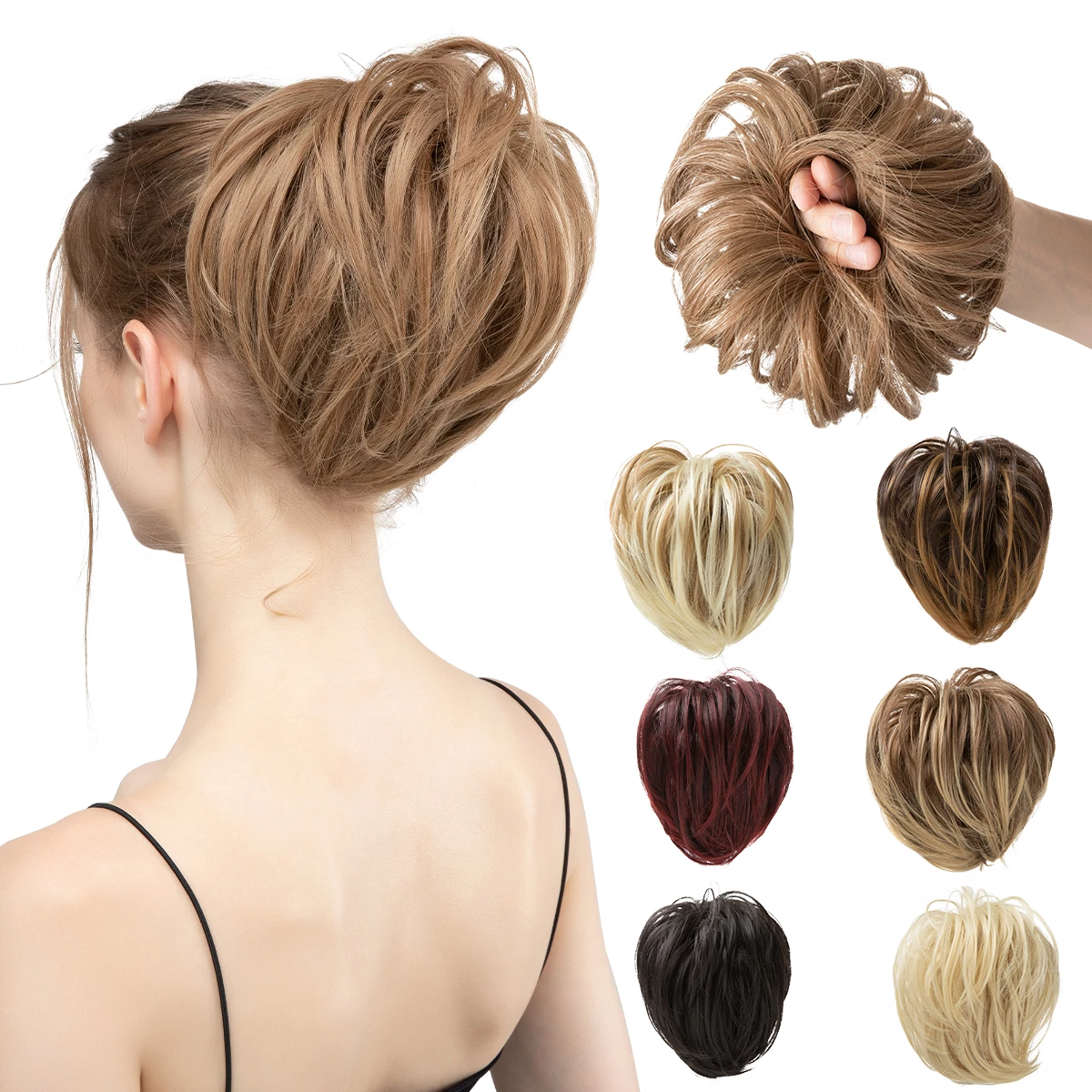 Meiwei 2021 messy bun synthetic hair chignon scrunchie satin headband pieces