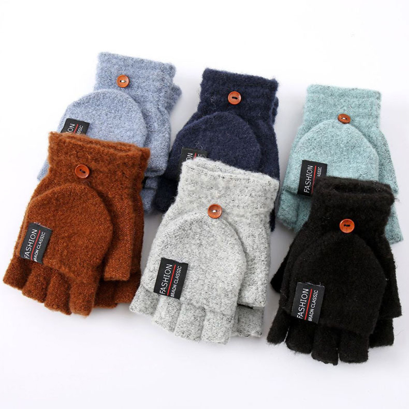 Fashion Women Men Solid Color Plush Flip Winter Warm Gloves Korean Japanese Style Unisex Outdoor Travel Daily Knitting Gloves