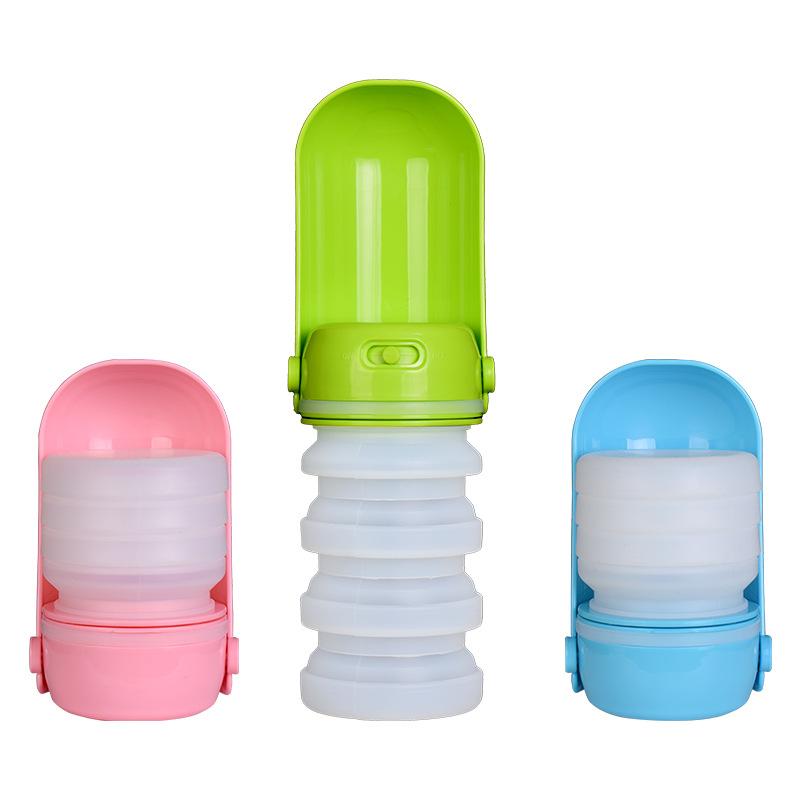 Wholesale pet bowls & feeders 300ml Portable foldable silicone dog cat travel drink water bottle for walking 2021