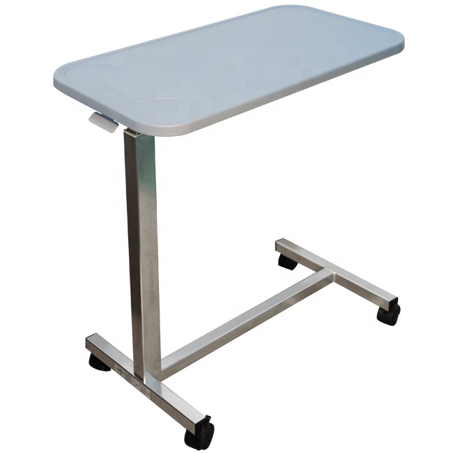 JM0603 Adjustable hospital steel Overbed Table with plastic top for hospital