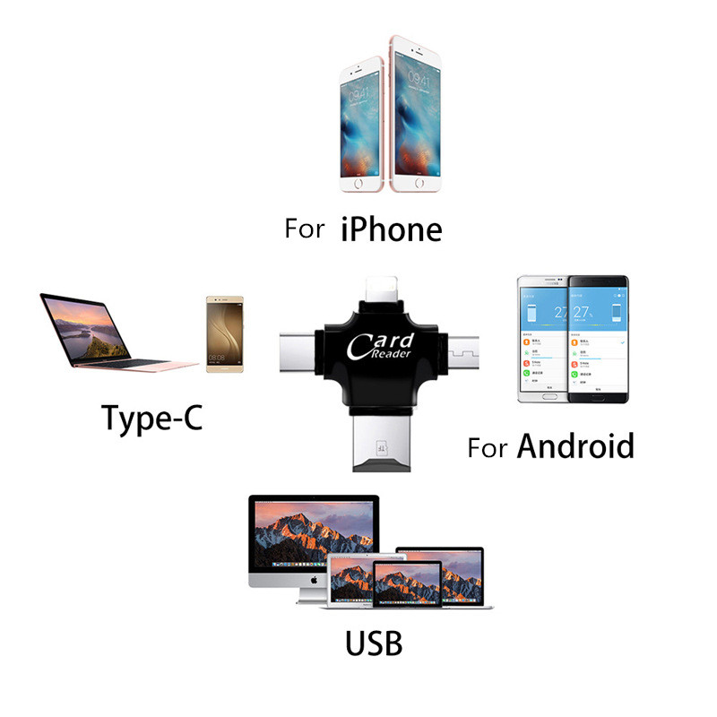 USB кард-ридер мини 4 в 1 3,0 Тип c sd кард-ридер пластиковых возможно сотрудничество по системе oem OTG кард-ридер для apple IOS и android