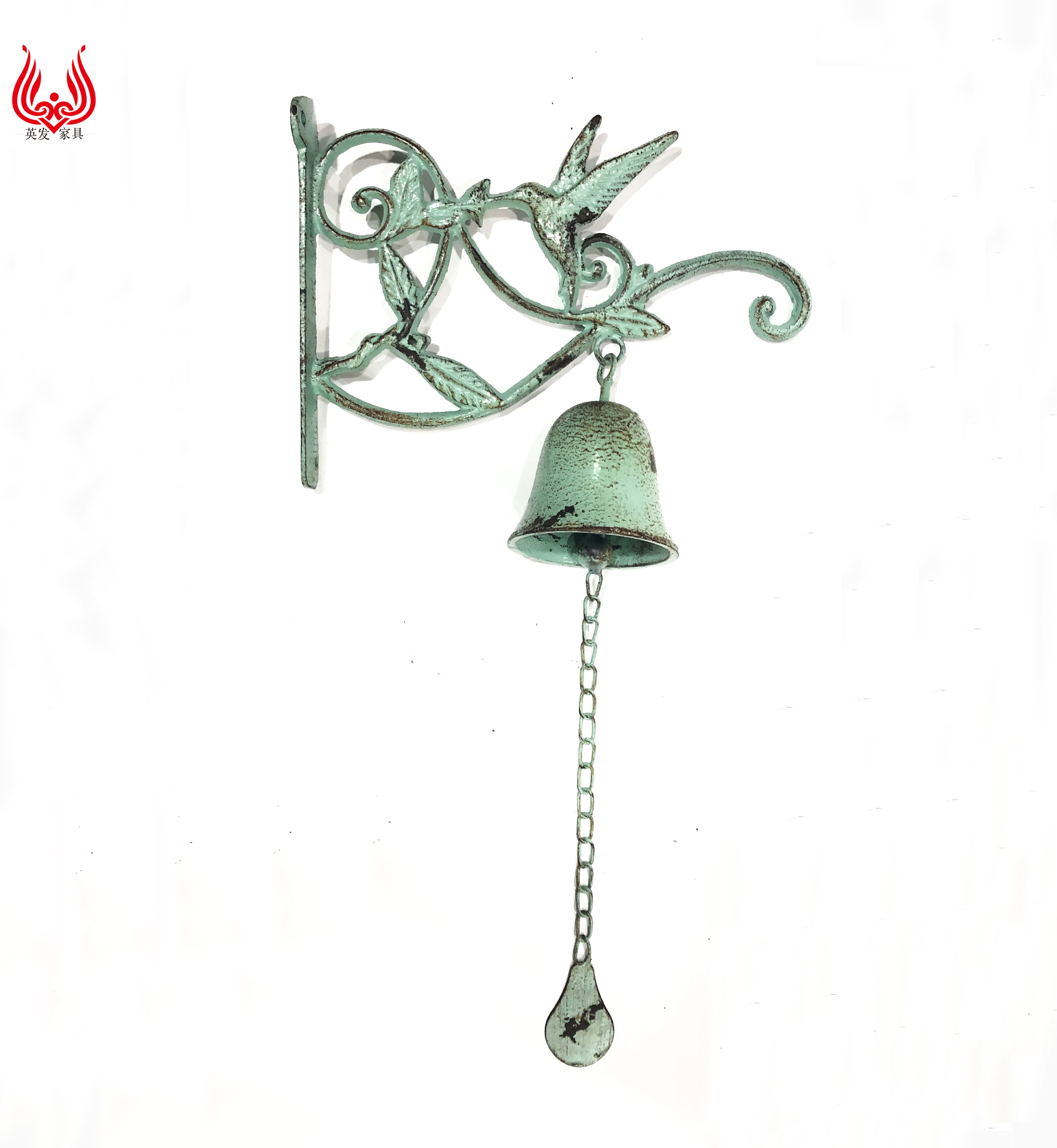 Vintage Style Cast Iron Door Bell Decorative with Leaf and Bird Wrought Iron Hanging Door Bell for Home Decoration