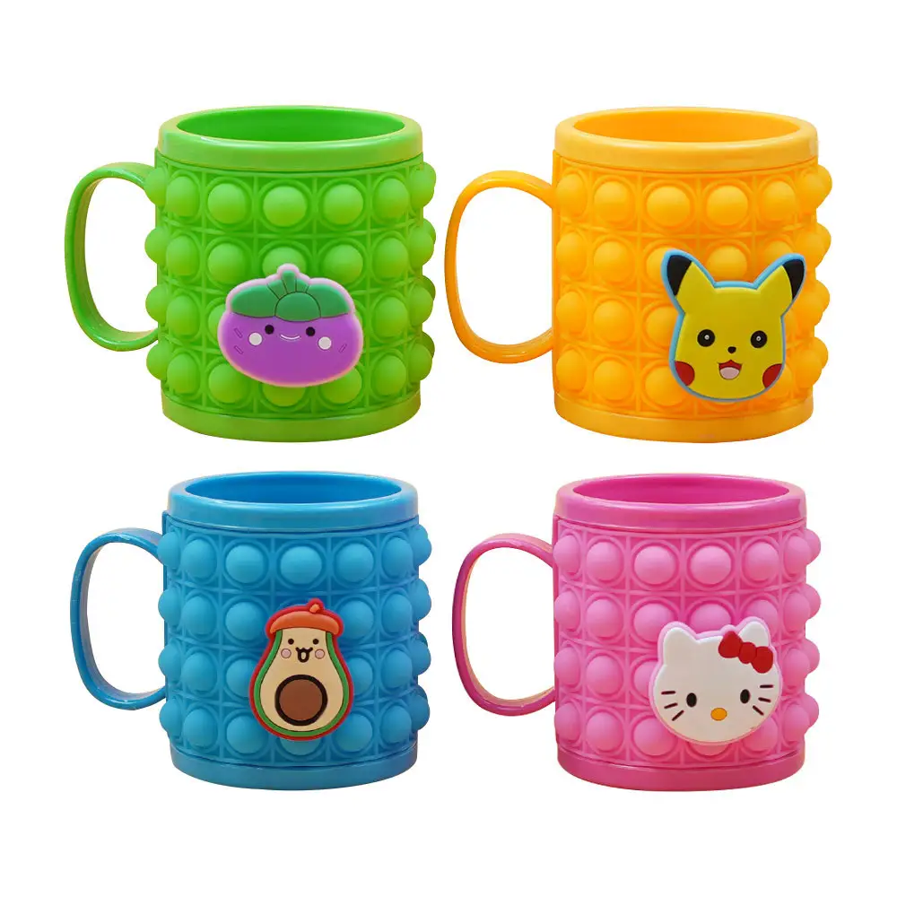 2023 new cute cat kids drink cup silicone push bubble fidget popper mug pop itting water bottles with handle holder