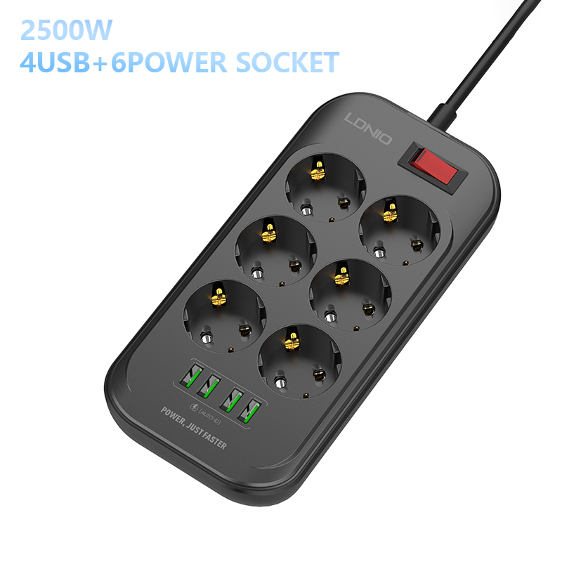 LDNIO SE6403 свинцовый шнур-удлинитель зарядное устройство с 4 портами USB 6 способ ЕС розетка удлинителя силового пропилен-каучука прокладки с портами Usb