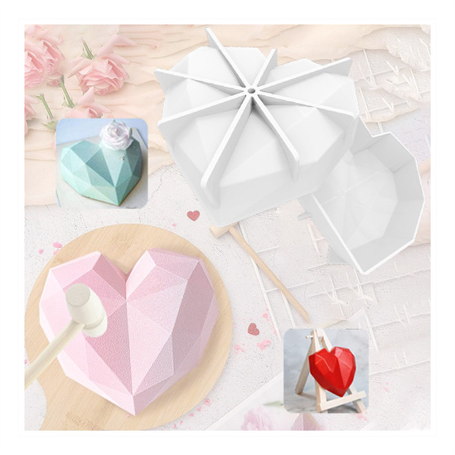 Hot Selling DIY Heart Shape Diamond Design Silicone Mousse Cake Molds Baking Utensils Cake Molds