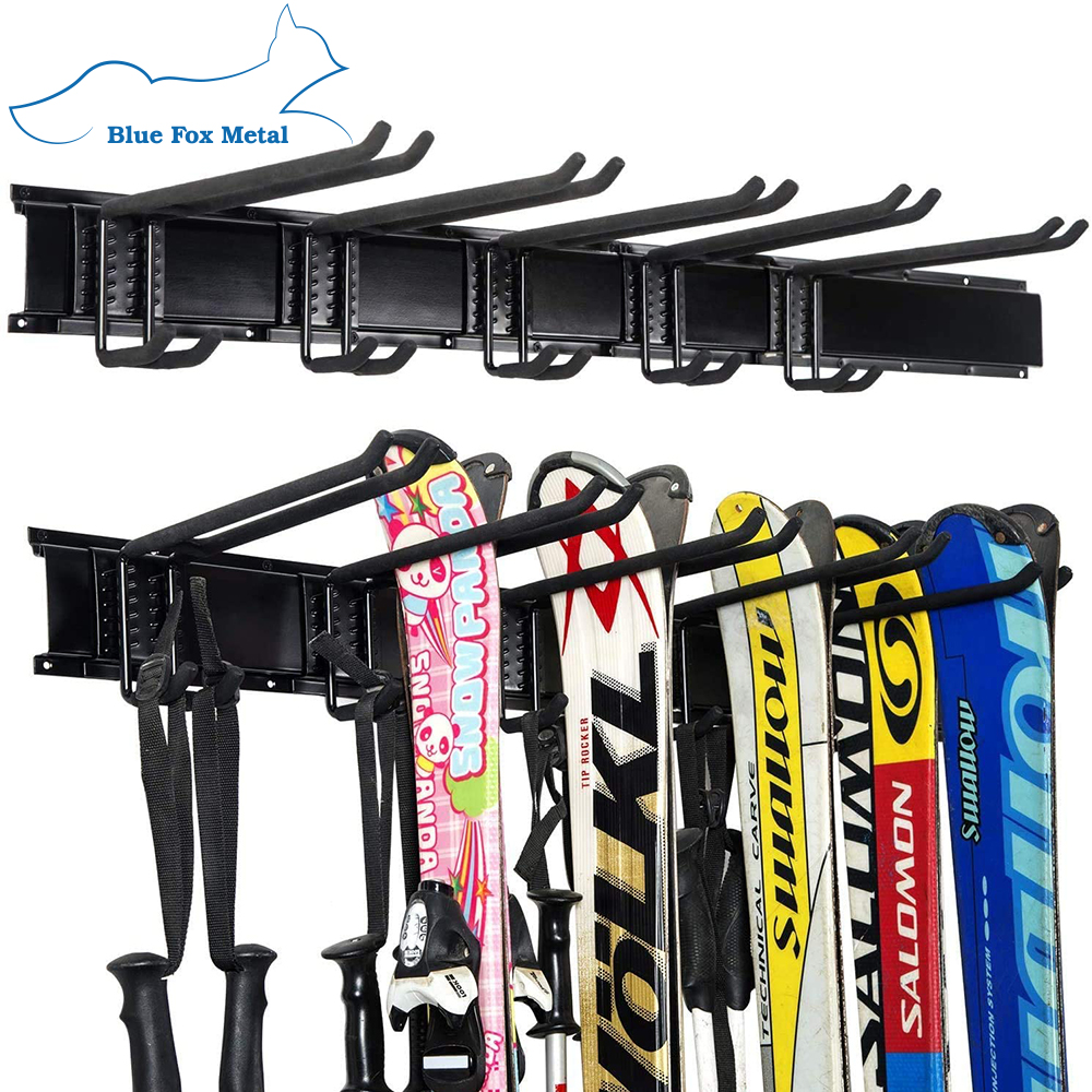Foldable Iron Heavy Duty Ski and Snowboard Wall-Mounted Storage Rack with Adjustable Hanger