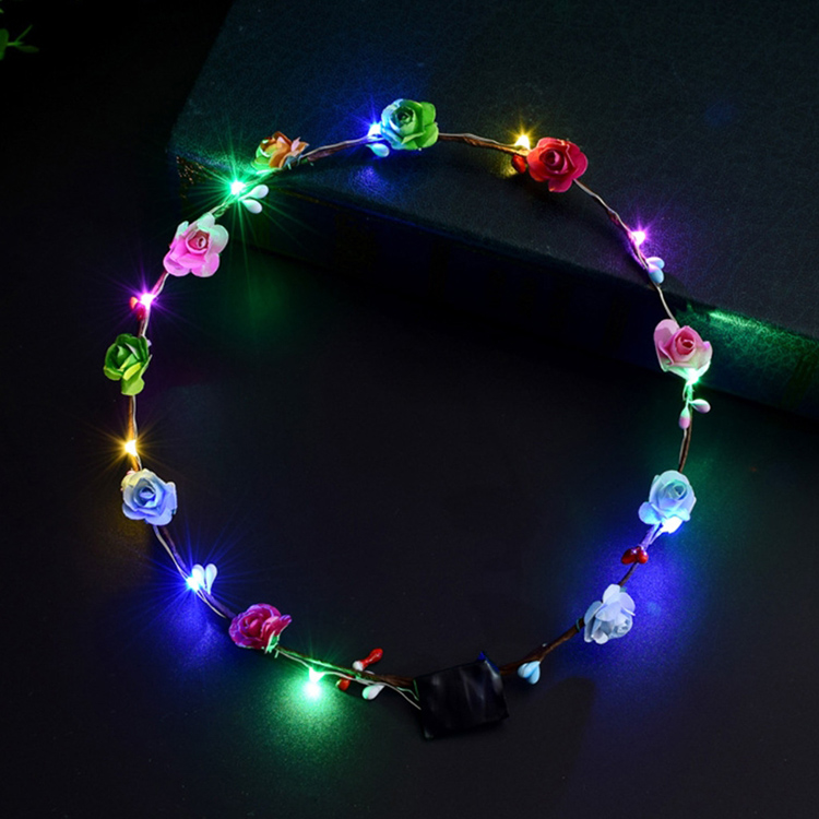 LED Flower Crown Wreath Headband Luminous 10 Led Flower Headpiece Flower Headdress For Girls Women Wedding