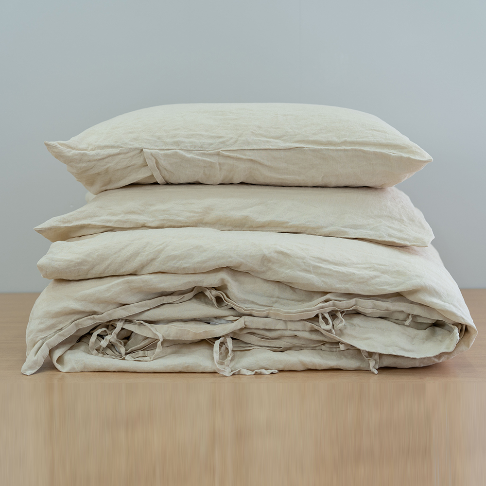 Promotion 100% Linen Bedding Sets Flax Washed Stone Linen quilt Cover Set with Tie Closer Plain Style Woven Technique