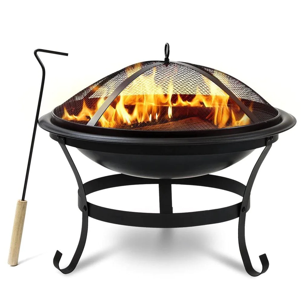 Outdoor Garden round three legs Steel bowl wood burning fire pits with bbq fireproof cover