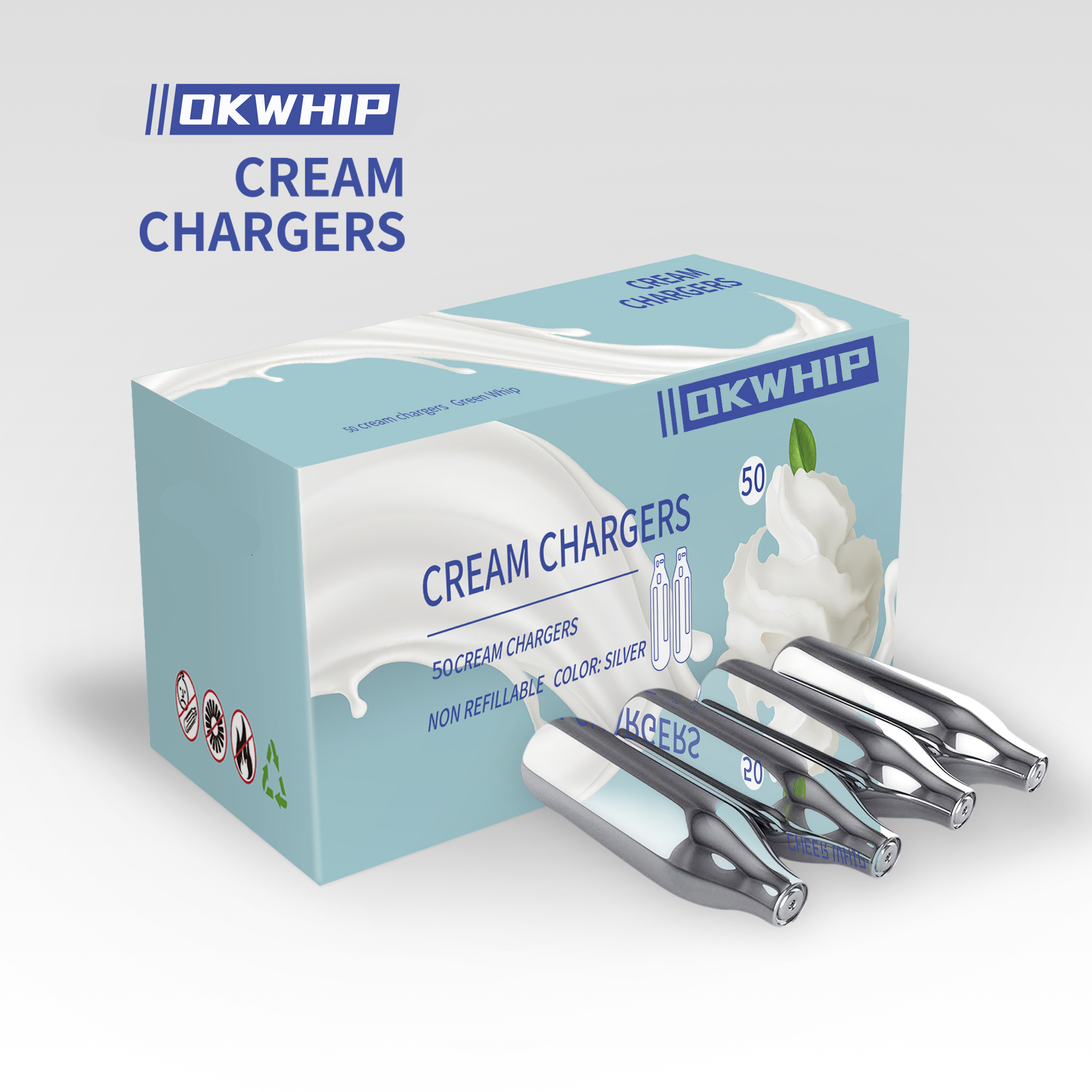 Зарядные устройства для сливок OkWhip, 50 упаковок, 8,2 г, зарядное устройство для взбитых сливок для оптовых покупателей