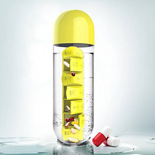 custom logo 600ml 2 in 1 Pill Box Water Bottle Outdoor 7 Compartments Medicine Organizer With Drinking Bottle Portable Carrying