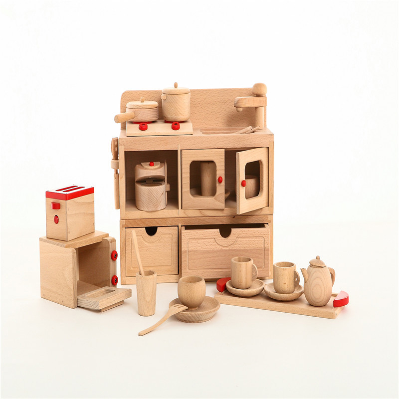 Developing Intelligence Kids Home Puzzle Game Pretend Play Kitchen Cutting Vegetables Wooden Toy Beech