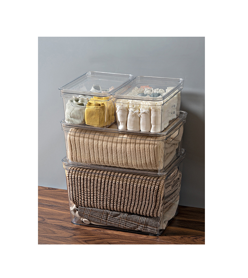 Transparent Plastic Household Sundries Storage Box Clothes Organizer Container Bin Stackable Storage Basket With Lid