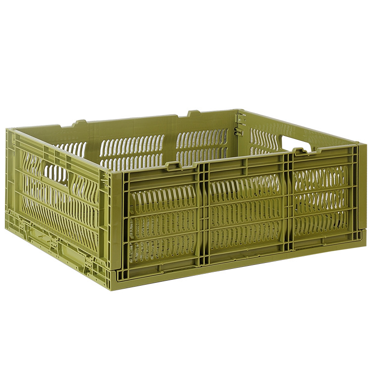 Supermarket Folding Food Vegetable Fruits Large Storage Box Stackable Plastic Collapsible Crate with Lid
