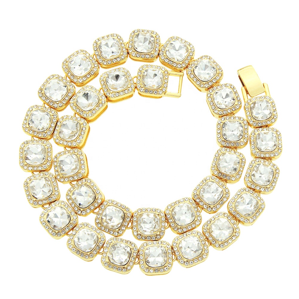Topbill Wholesale Hip Hop Jewelry Square Zircon Men Necklace Gold Chain Iced Out Jewelry Tennis Chain