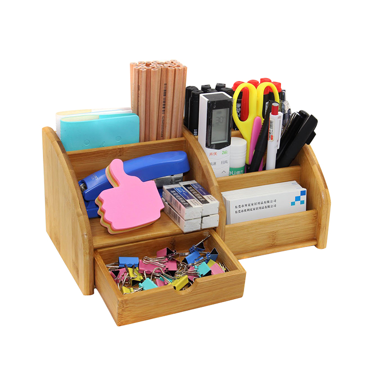 Office School Home household desktop storage natural wood bamboo desktop organizer with drawer