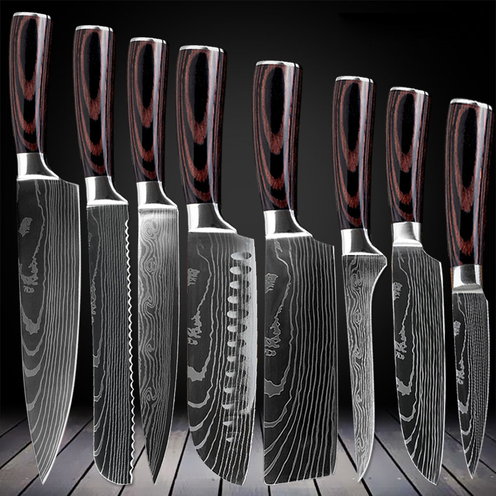 8er Damastmesser набор Kuchenmesser Japanischem Damaststahl Professional Scharfes Kochmesser Messerset mit Pakkawood Griff