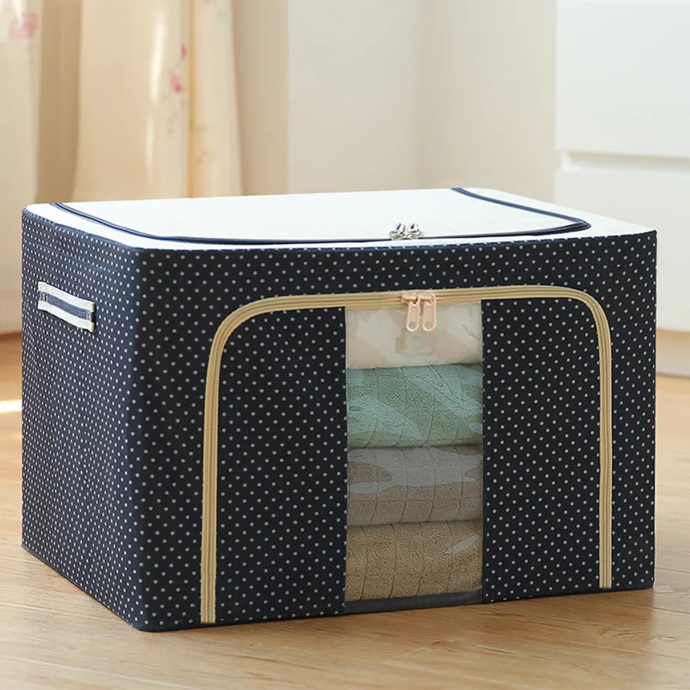Steel Frame Storage Box, Oxford Cloth Finishing Box Quilt Folding Storage Bag With Cover/