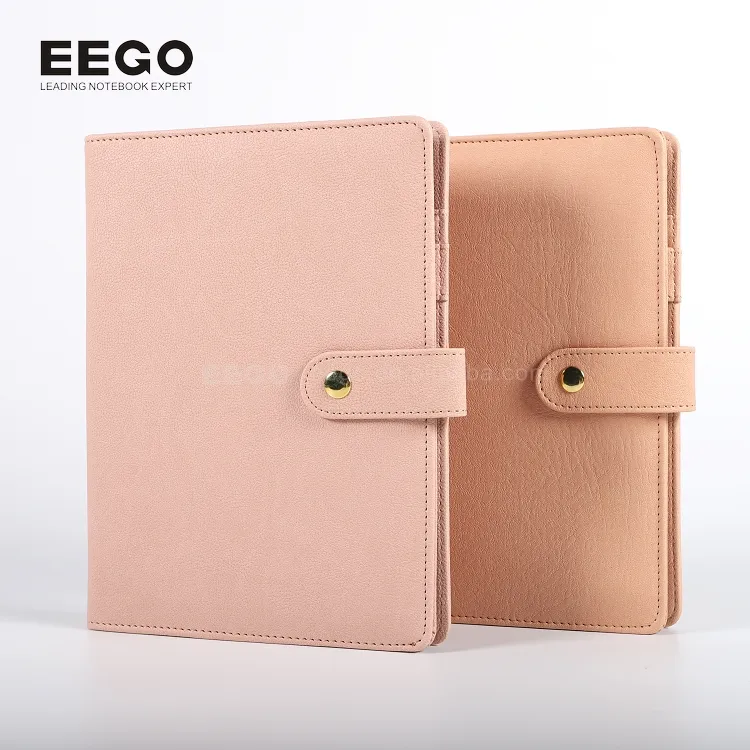 A5  pink faux pu leather loose leaf refillable notebook journal  with  clasp