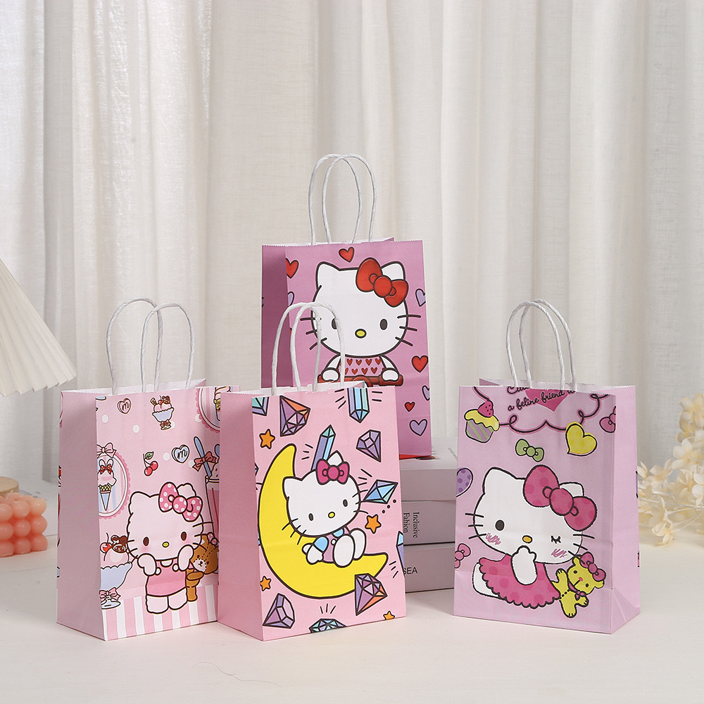 Kitty Party Favor Gift Bags with Handles Kitty Cat Birthday Party Supplies for Kids Party Decorations