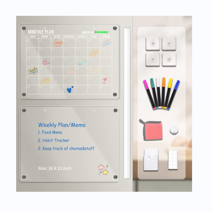 Bview Art Clear Acrylic dry erase whiteboard monthly weekly planner fridge calendar transparent Clear Magnetic Note white board