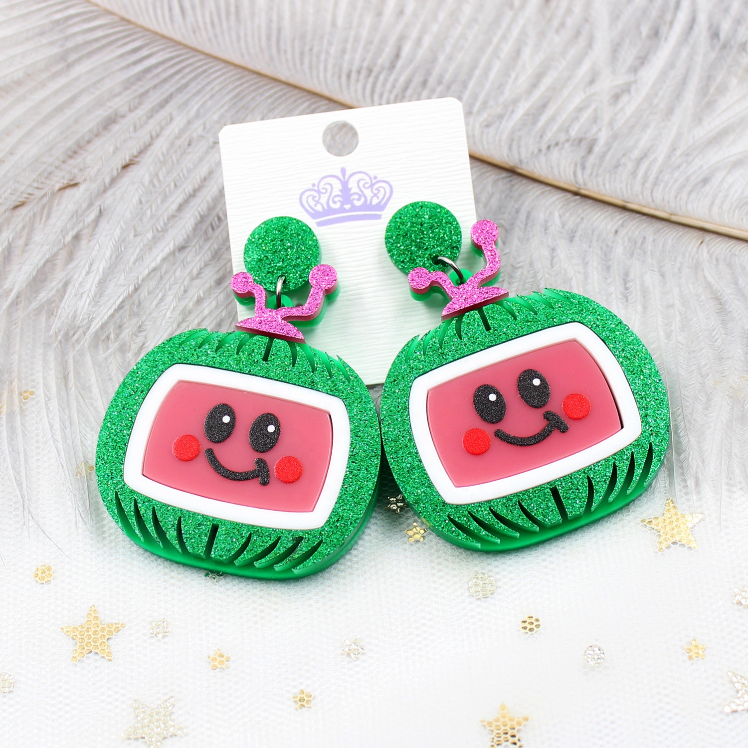 HP060-Watermelon серьги крыльями розовые блестящие лазерные с резным узором для девочек на день рождения акриловые Коко-дыни серьги