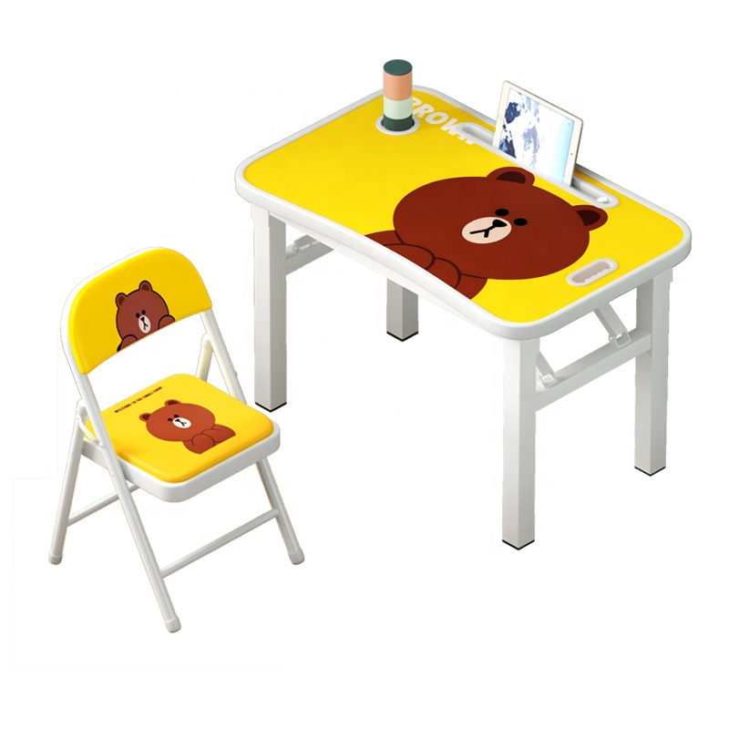 Children's Furniture Table and Chair Set, Portable Folding Cartoon Study Table and Chair, High-quality iron art craftsmanship