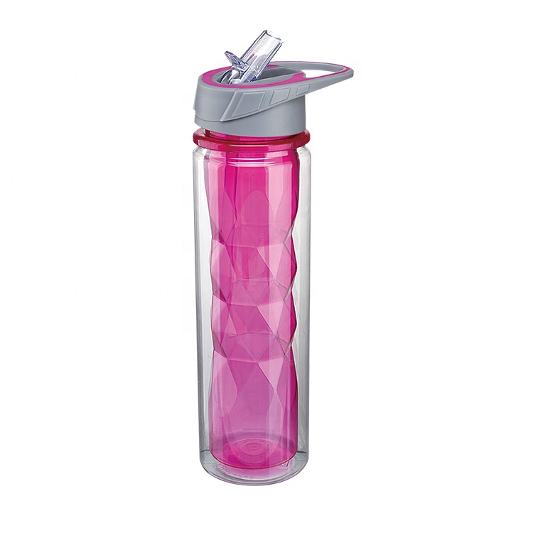 New Fashion Transparent Double Wall Clear Sports Plastic Mug Bottle with Handle and Lid