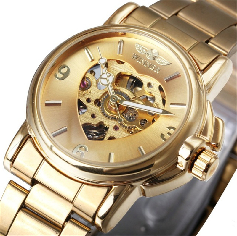Women Favorite Luxury Fashion Casual Exquisite Small Gold Hollow Automatic Mechanical Watch