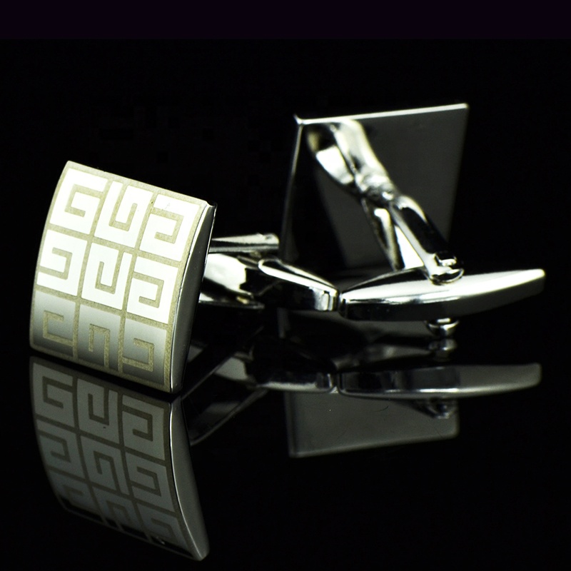 Custom Luxury Nickel sliver Plated Laser Stainless Steel Cufflinks
