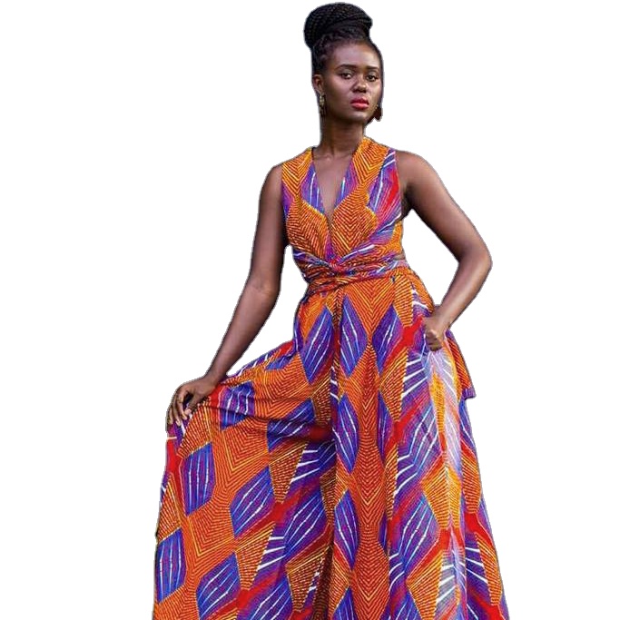 2021 Hot Selling Ethnic Style Print Bandage Wear African Ultra-wide-leg Jumpsuit Multi-way Wear Streetwear