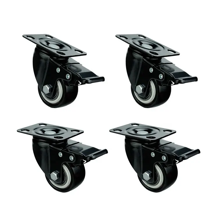 360 Degree Locking Casters fixed 2inch Swivel Plate Castors PVC Wheels black Casters with Brake