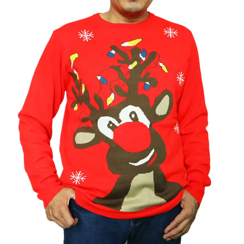 Men Pullover Sad Snowman Deer Pattern Christmas Ugly Sweater