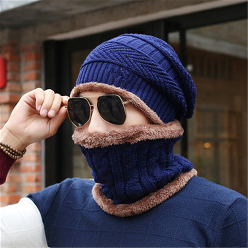 Hat men's knit winter warm wool set hat neckerchief outdoor earmuffs Cycling camping outdoor to keep warm and cold R0780-1Hot sa