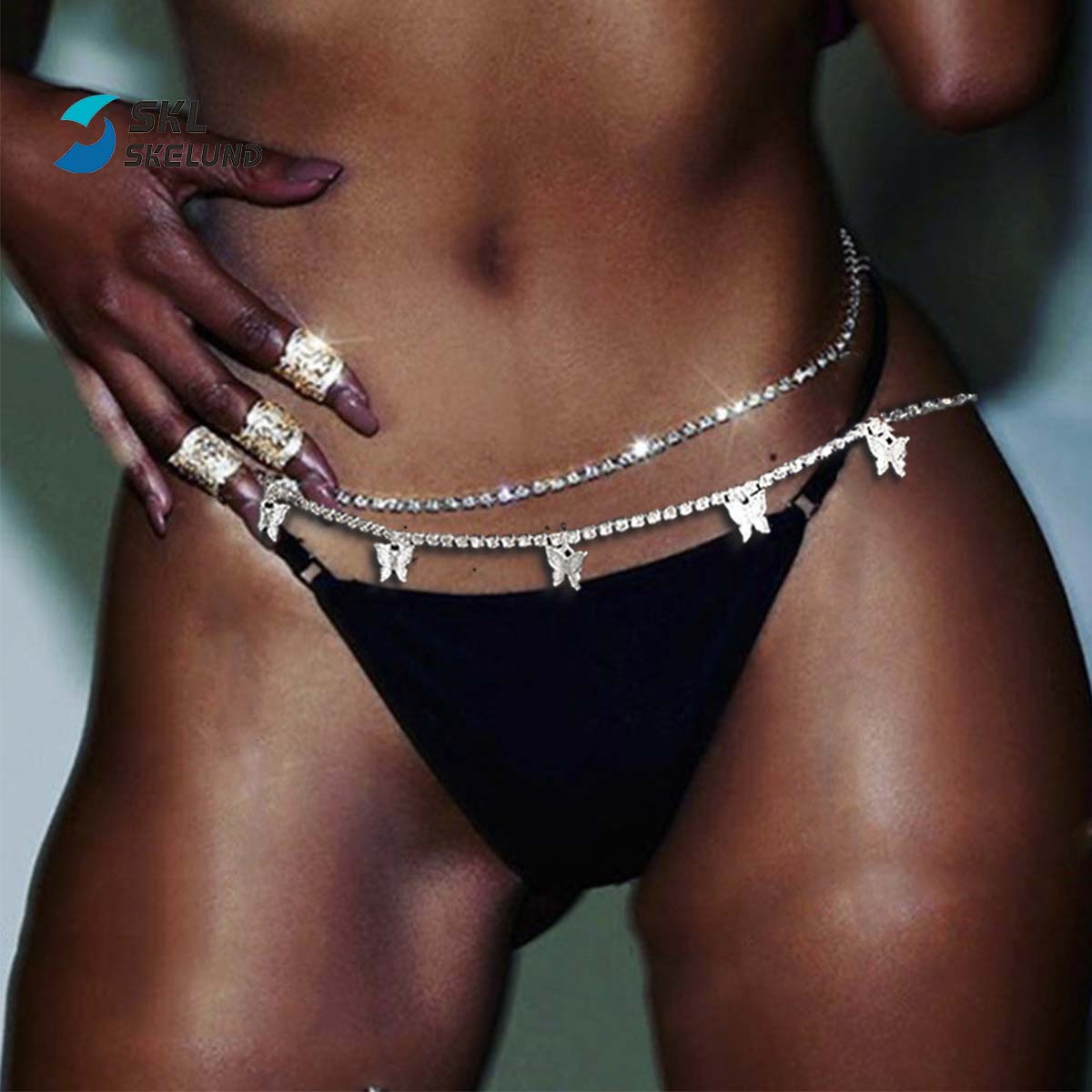 Butterfly Waist Chain Rhinestone Belly Chains Summer Crystal Body Jewelry for Women and Girls