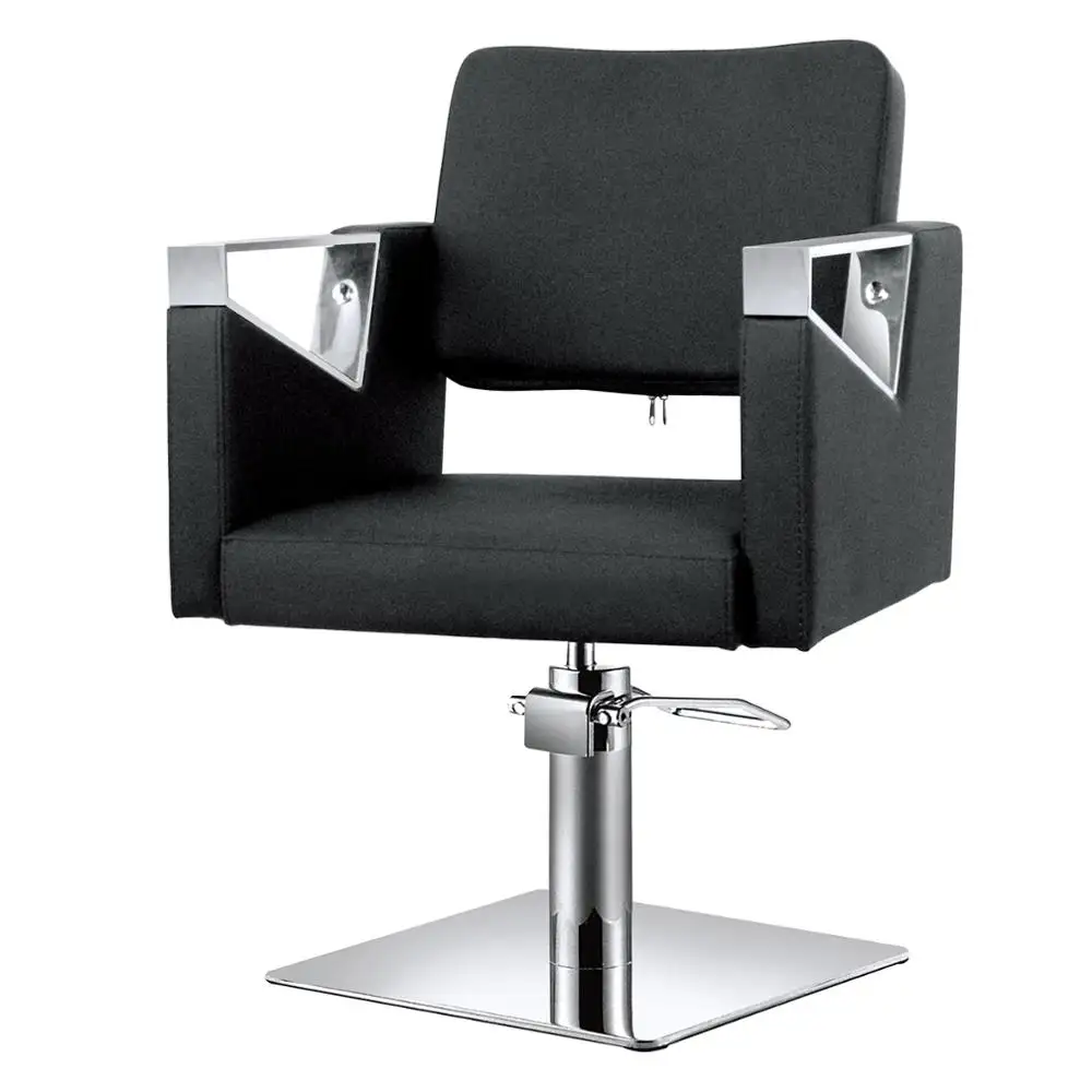 New Fashionable Chrome Square Base Black Metal Salon Chair Hair Salon Furniture Barber Chair Hairdressing
