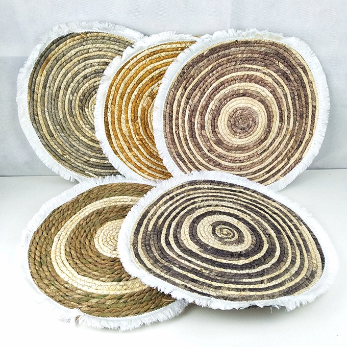 Natural Round Placemat For Dinning With Tassels Fringed