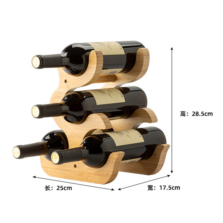 Wholesale Price 4 Bottles Tabletop Bamboo Red Wine Rack Wine Shelf