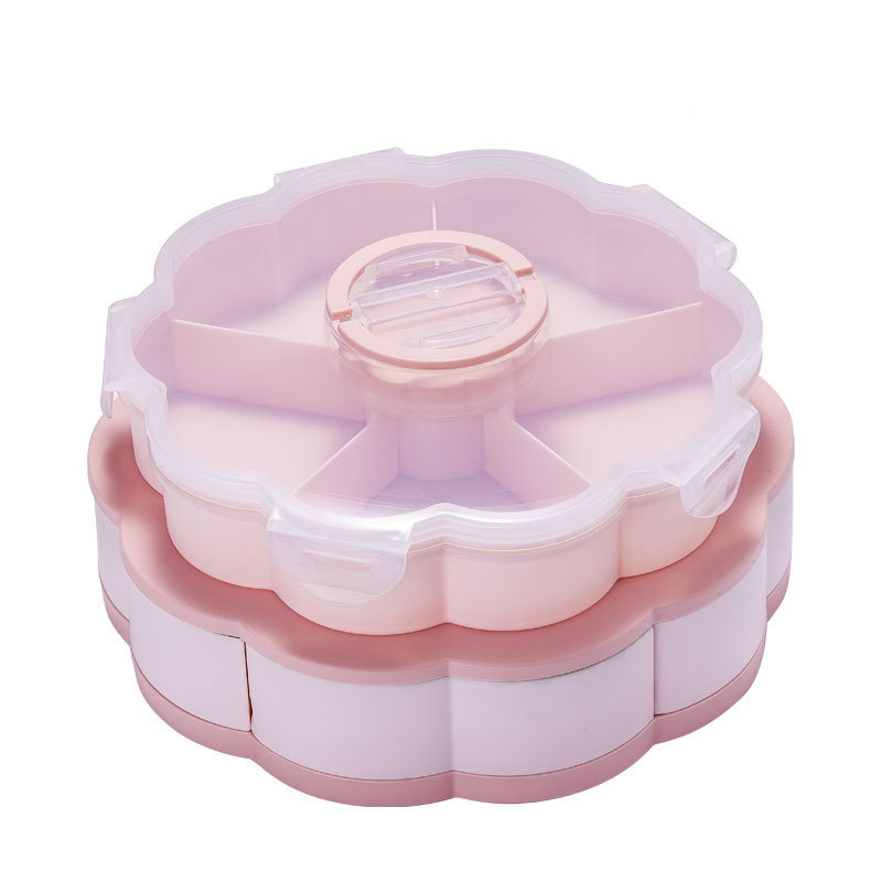 DD083 Rotate Living Room Snacks Storage Dish Petal Shape Dried Candy Fruit Plate Box Double Layer Fruit Tray