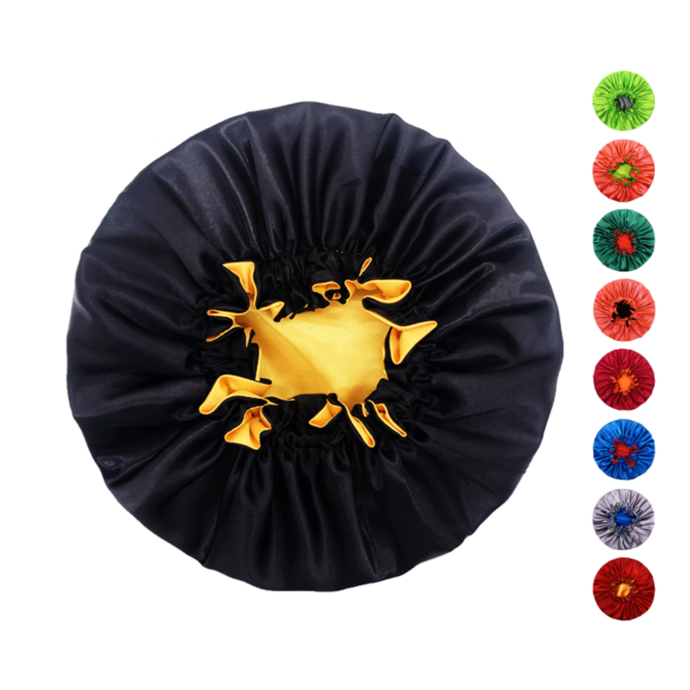 Large Sleep Hat Shower Cap Satin Hair Bonnet Wholesale Double Layer Plain Color Reversible Adjustable Silk for Women Unisex 18+