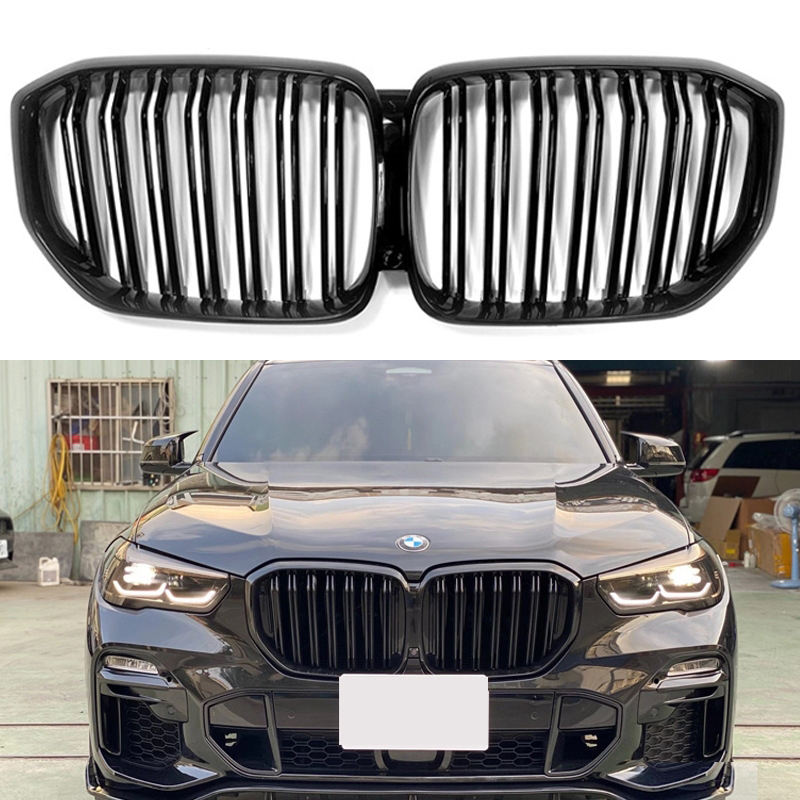 Передний бампер, сменный гриль из настоящего углеродного волокна для BMW X5 G05 2019, передняя решетка радиатора, двойная линия, сетчатая решетка