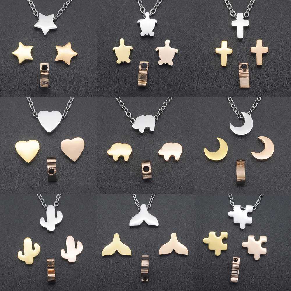 Dropshipping 5pcs/Lot 100% Stainless Steel Heart Round Bead Charms Wholesale Music Star Triangle Beads for DIY Jewelry Making