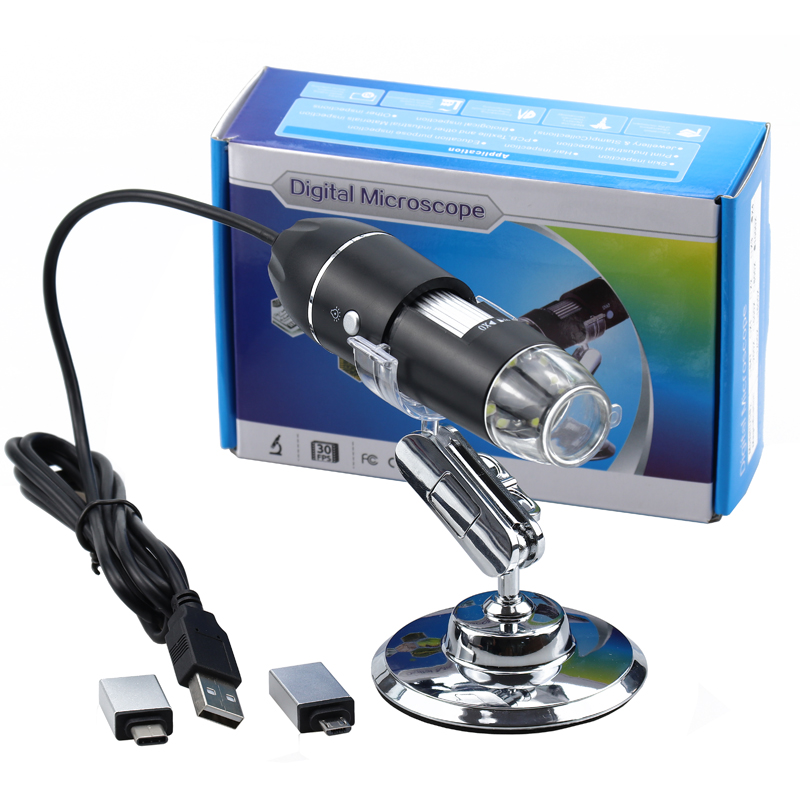 USB цифровой микроскоп, увеличительное стекло 500X 1000X 1600X для смартфона, ПК с 8 светодиодами, HD цифровой микроскоп