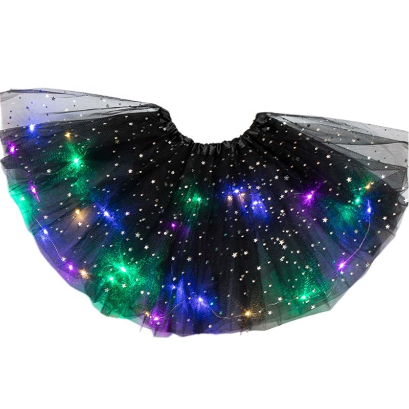 Girls LED Glitter Star Sequins Ballet Dance Tulle Tutu Skirt Flashing Light Up Stage Dance Wear Skirts for Kids