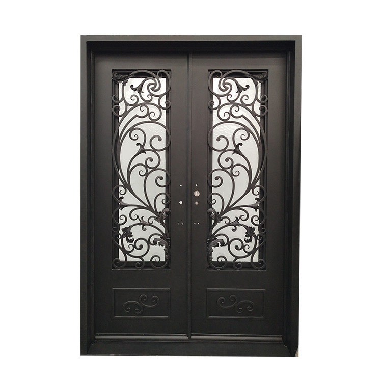 French Front House China American Exterior Door Main Entrance Entry Metal Wrought Iron Doors With Smart Lock And Long Handle
